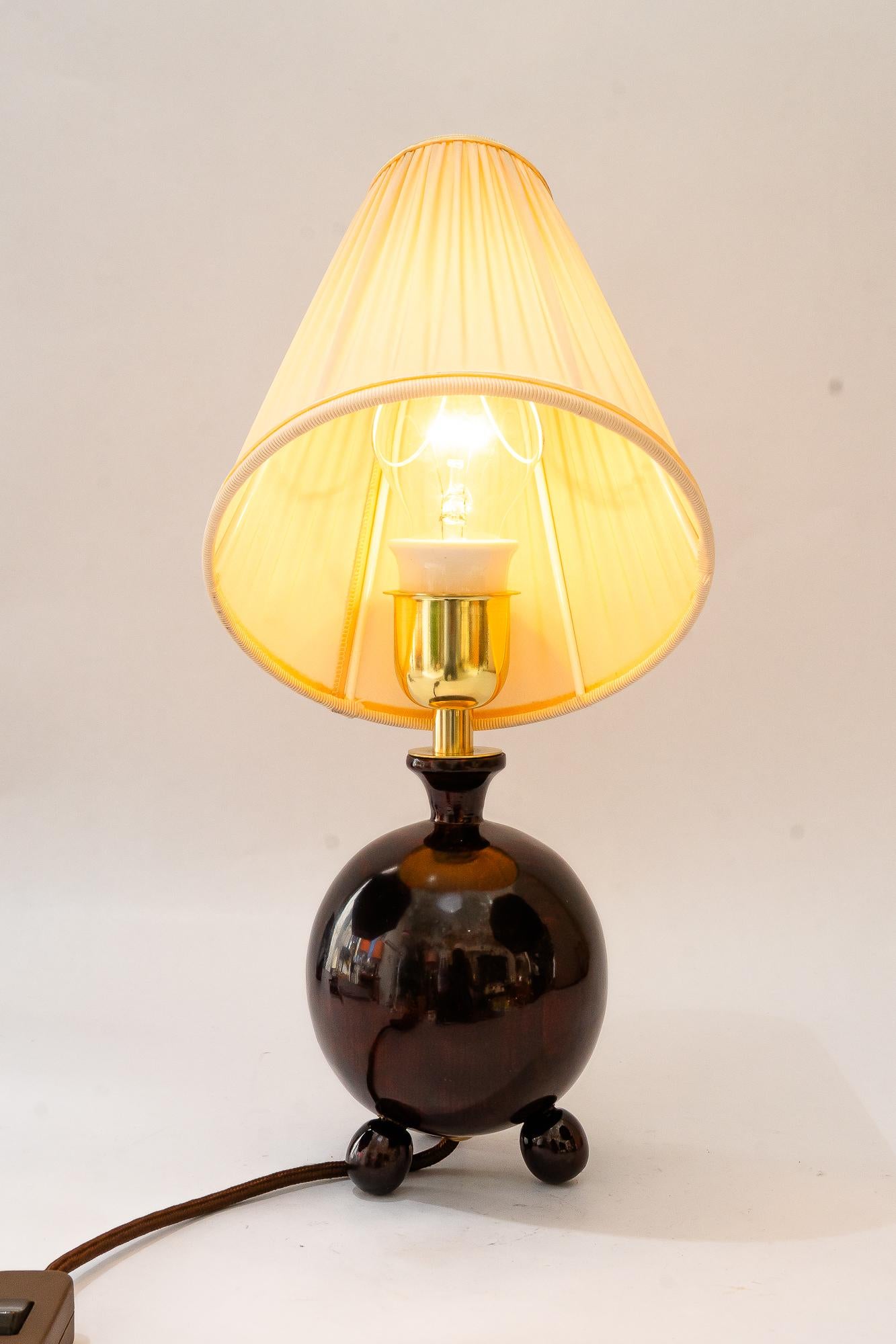 Art Deco Holz Tischlampe mit Stoffschirm Wien um 1920er Jahre 7