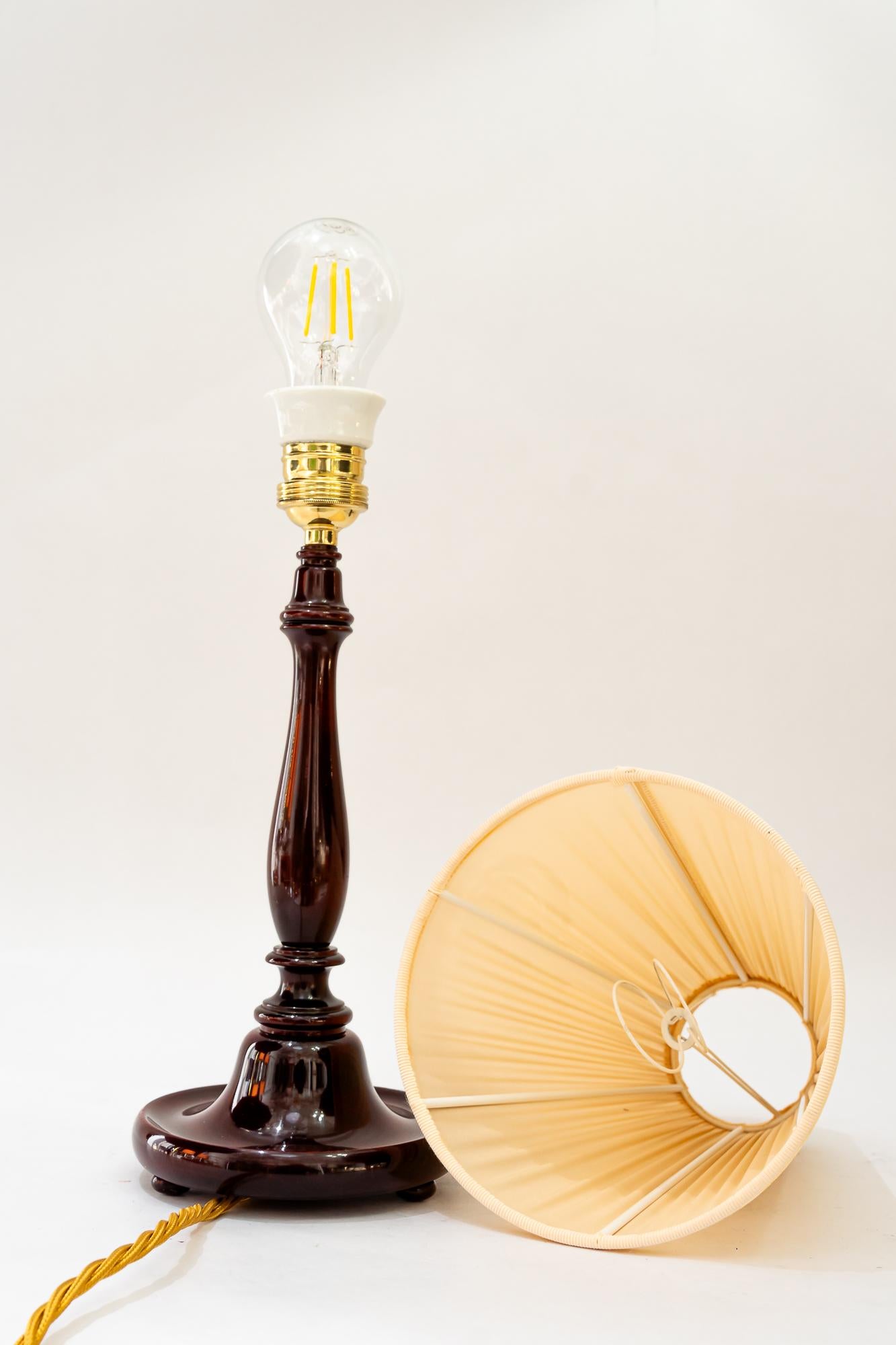 Art Deco wood table lamp with fabric shade vienna around 1920s For Sale 7