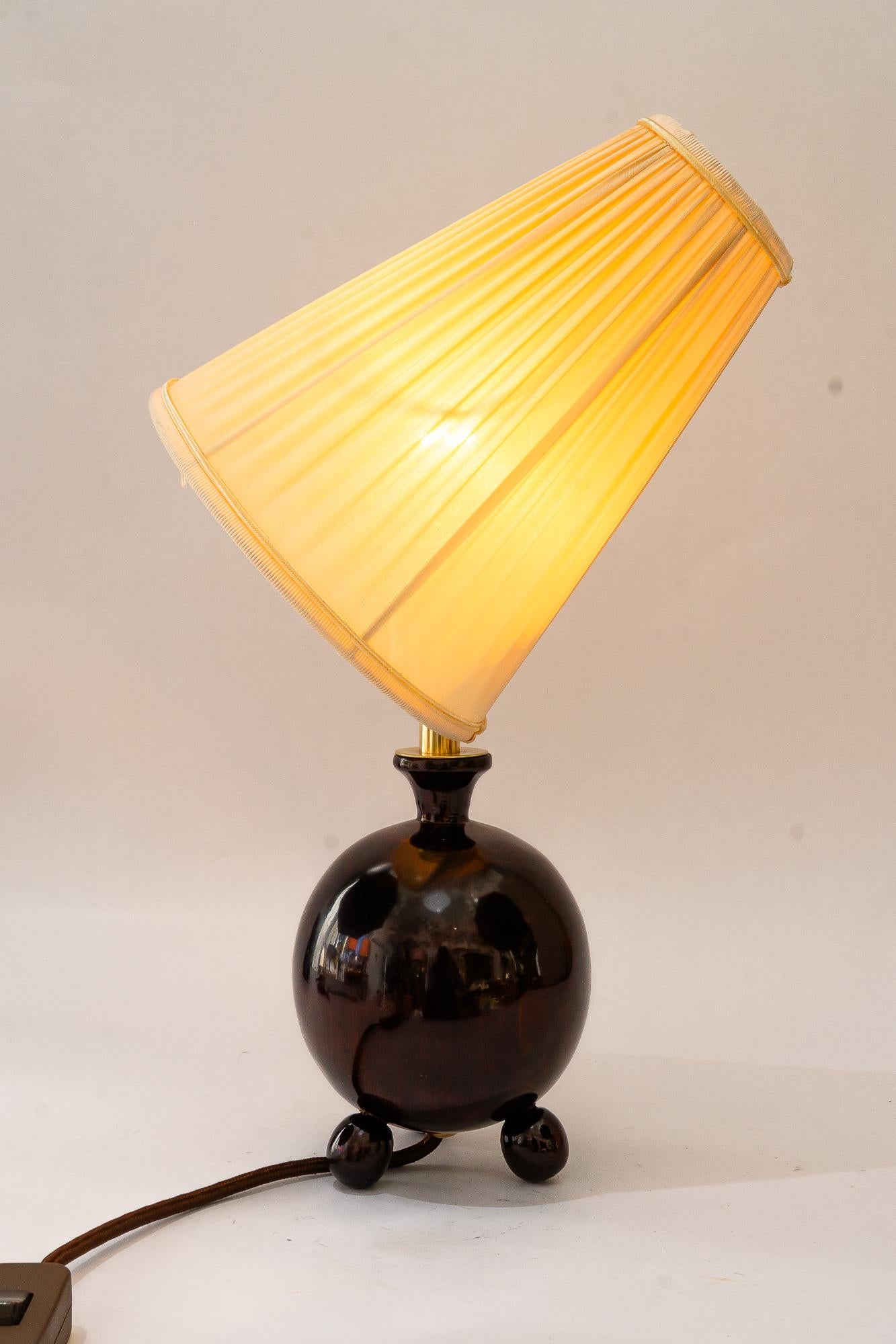 Art Deco Holz Tischlampe mit Stoffschirm Wien um 1920er Jahre 8