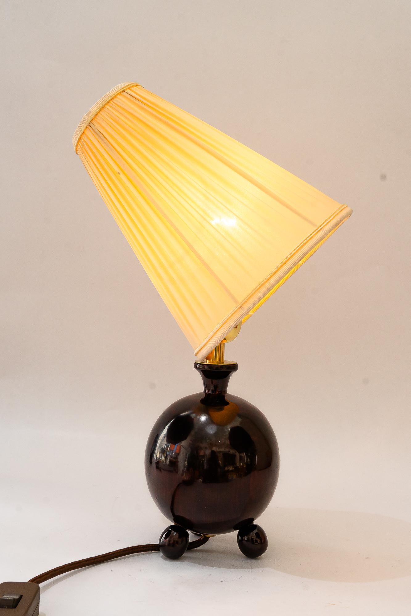 Art Deco Holz Tischlampe mit Stoffschirm Wien um 1920er Jahre 9