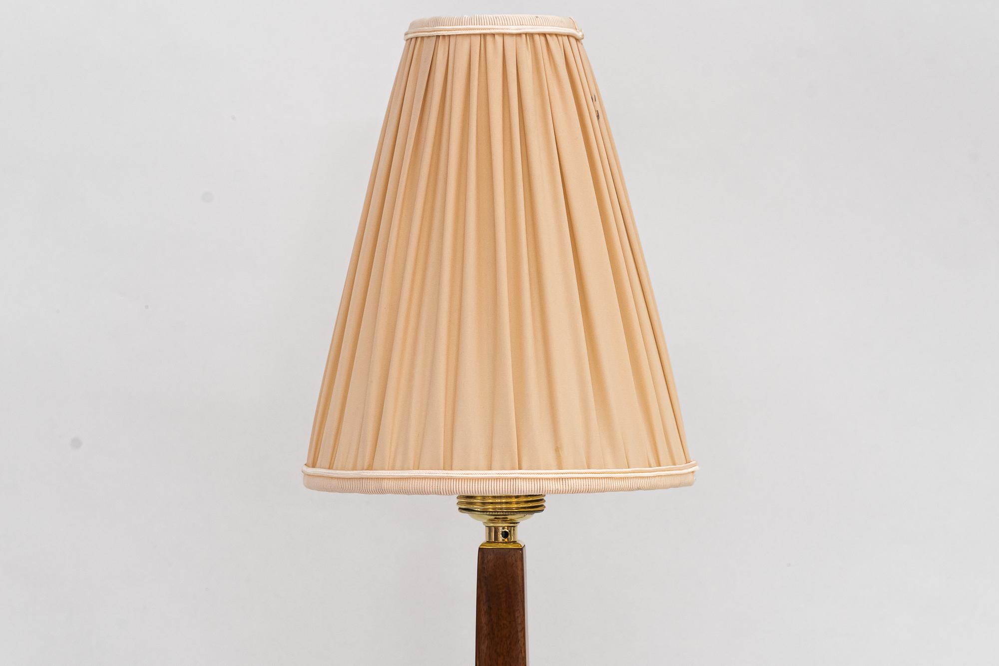 Austrian Art Deco Wood Table Lamp with Fabric Shade Vienna Around 1920s For Sale