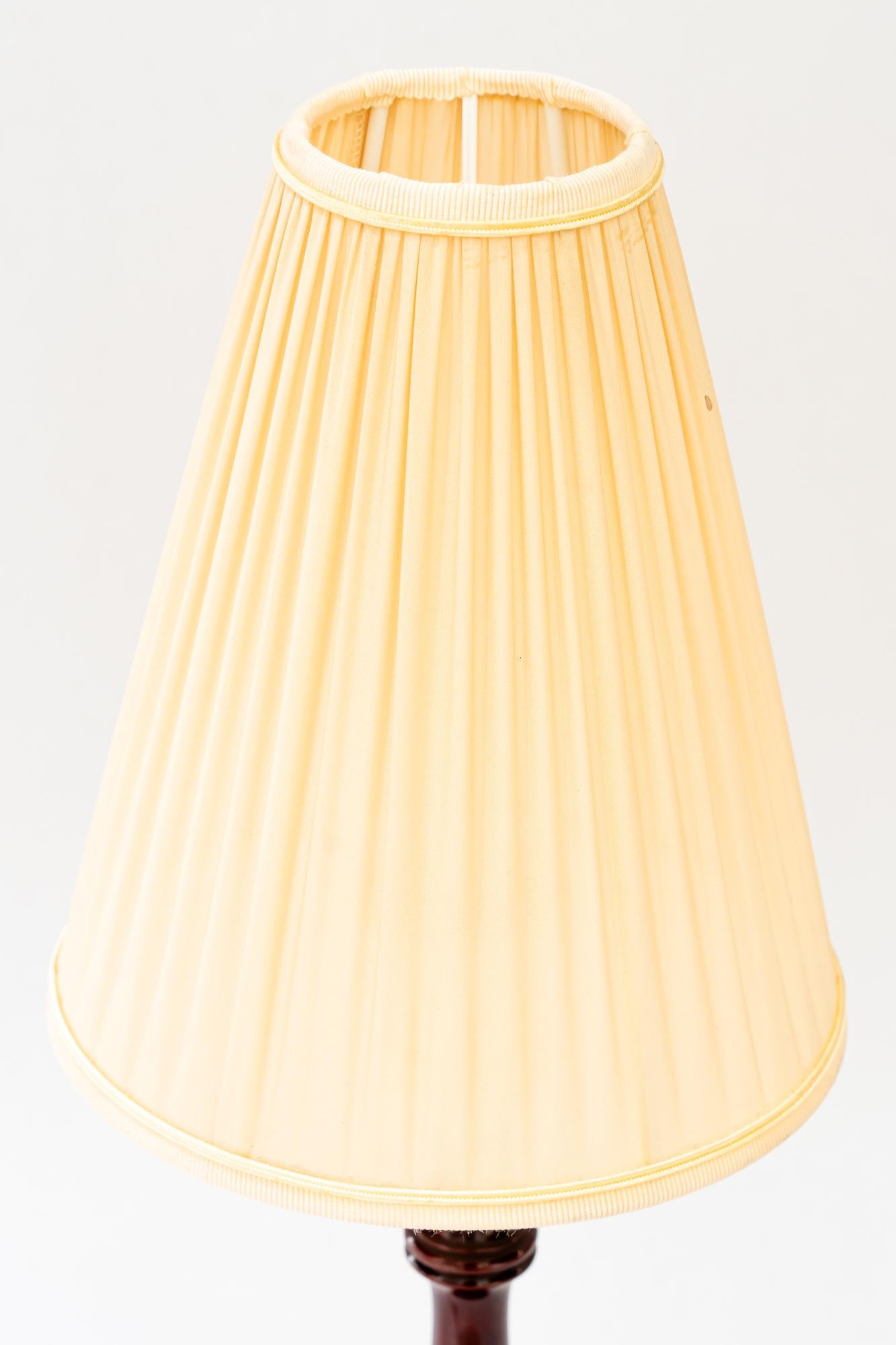 Austrian Art Deco wood table lamp with fabric shade vienna around 1920s For Sale