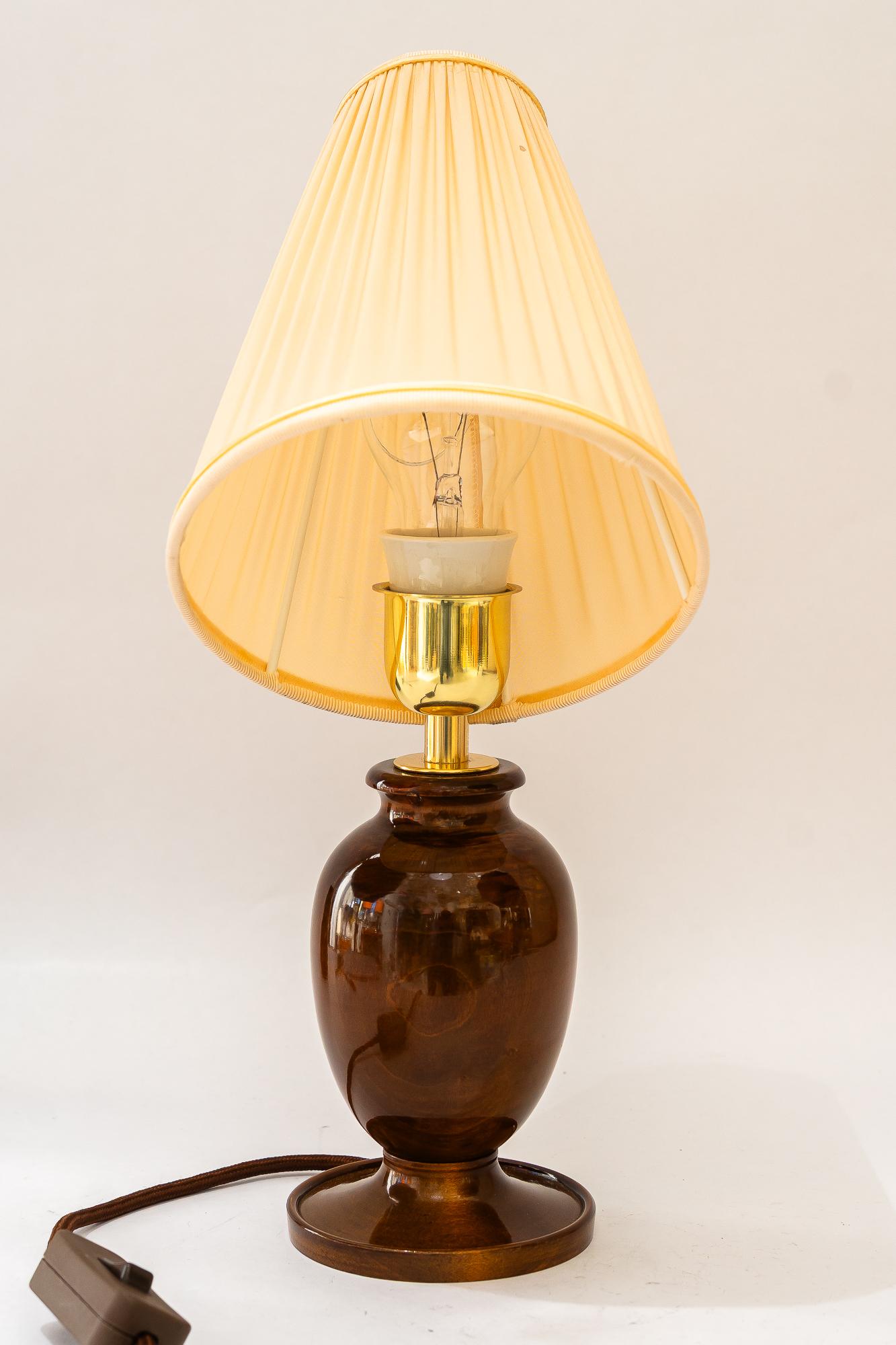 Austrian Art Deco wood table lamp with fabric shade vienna around 1920s For Sale