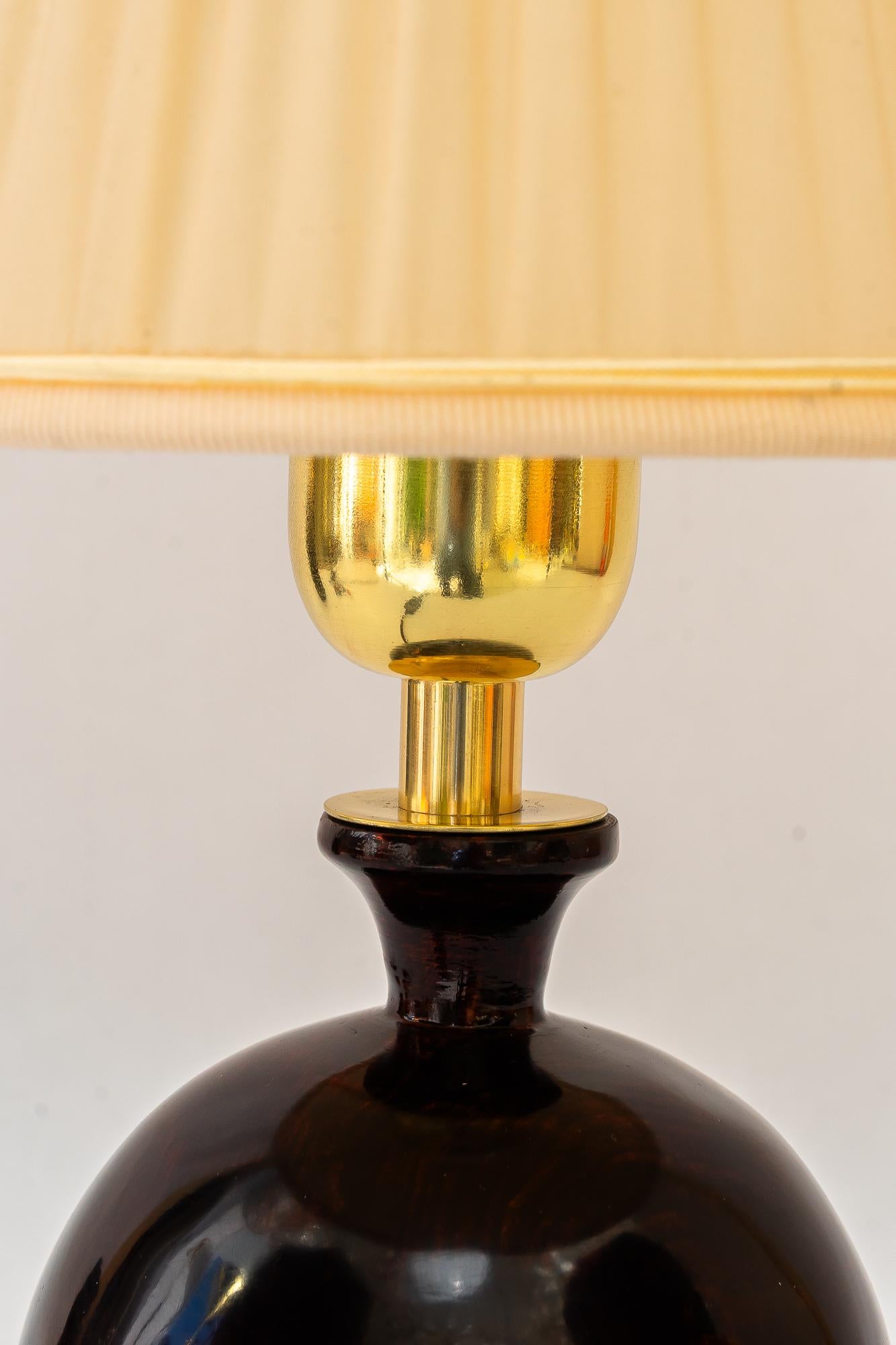 Art Deco Holz Tischlampe mit Stoffschirm Wien um 1920er Jahre (Poliert)