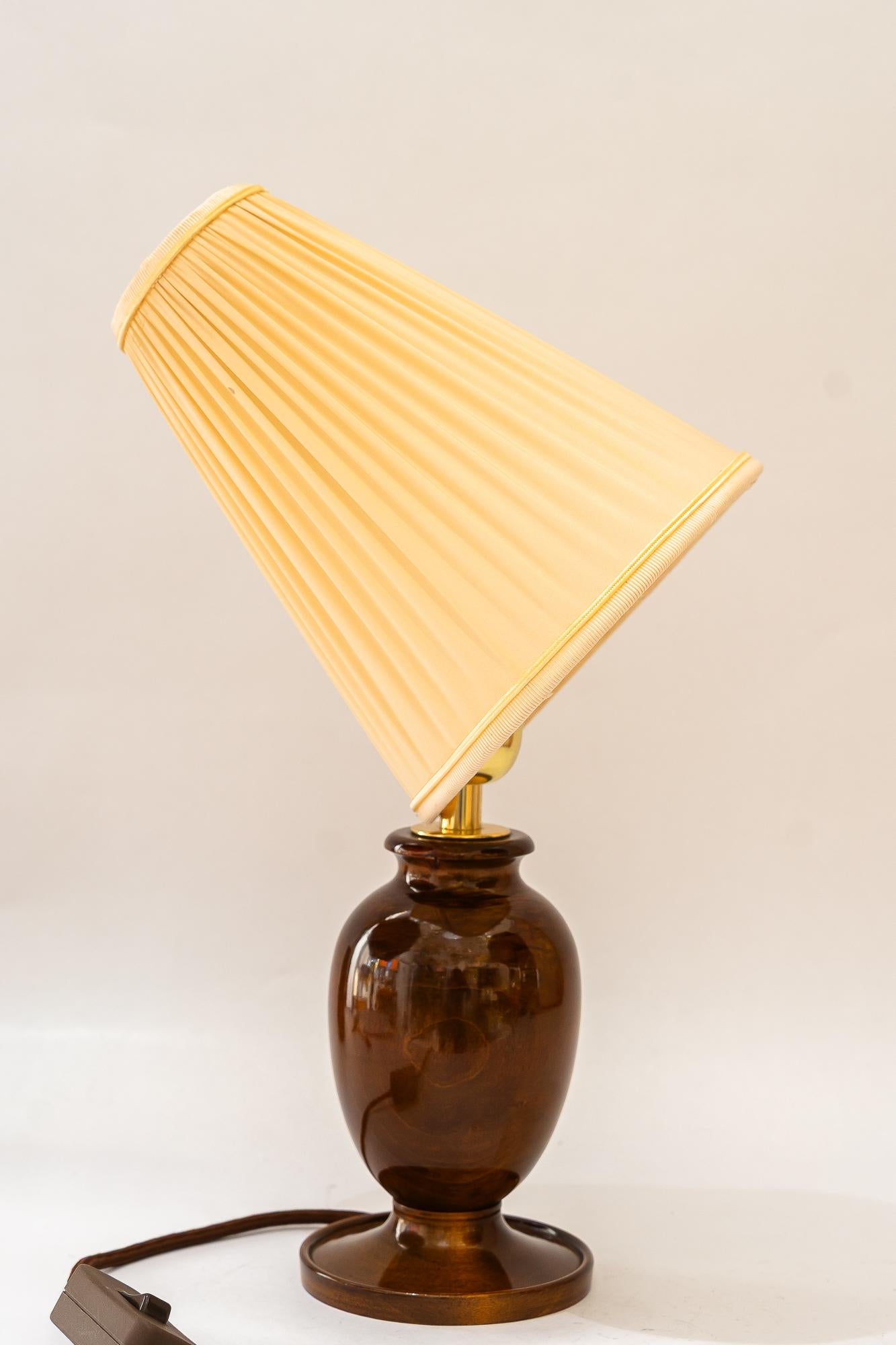 Art Deco wood table lamp with fabric shade vienna around 1920s In Good Condition For Sale In Wien, AT