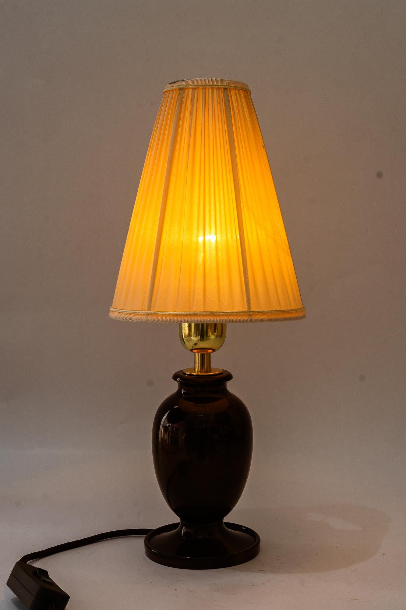 Early 20th Century Art Deco wood table lamp with fabric shade vienna around 1920s For Sale