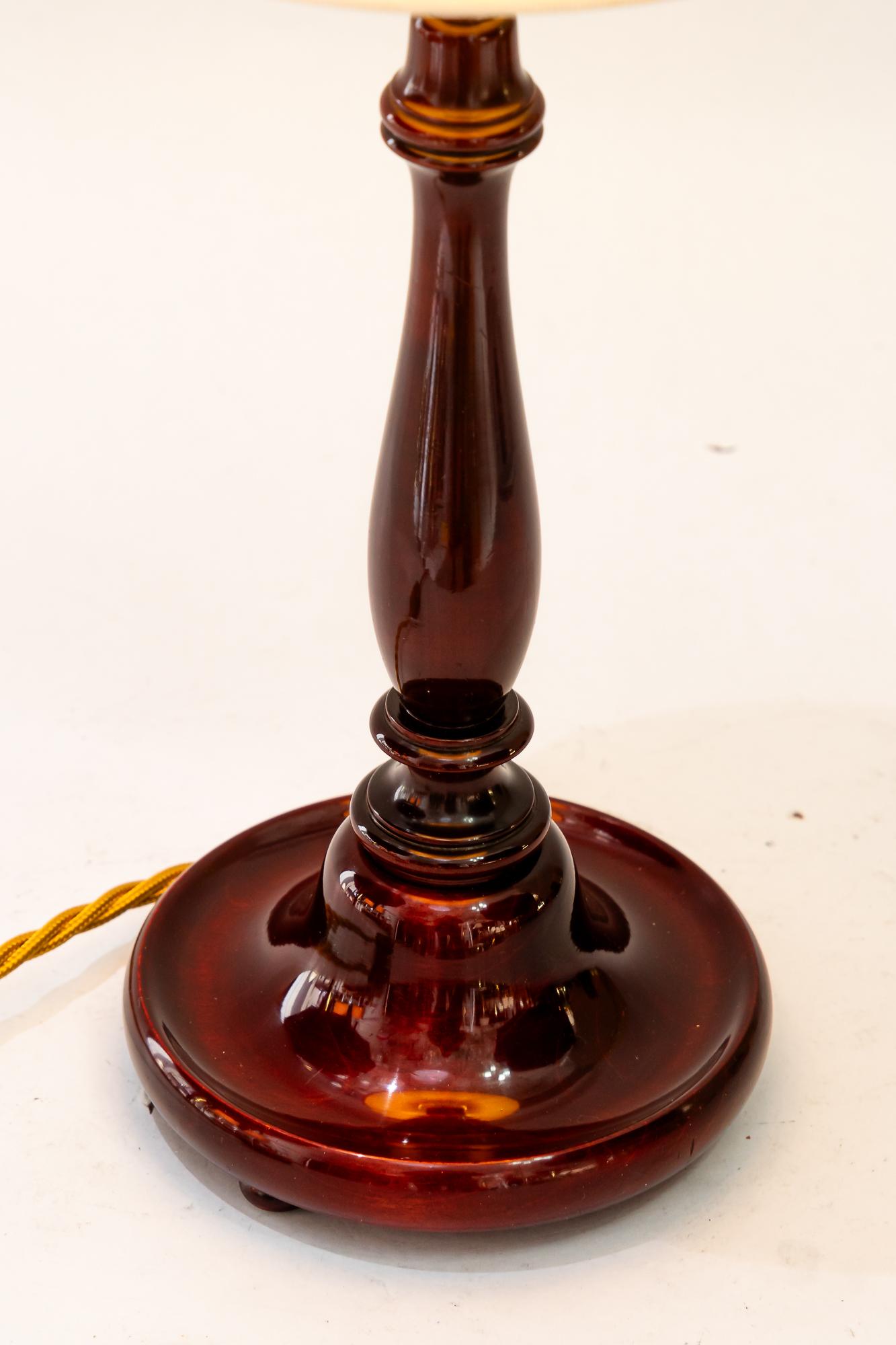 Art Deco wood table lamp with fabric shade vienna around 1920s For Sale 1