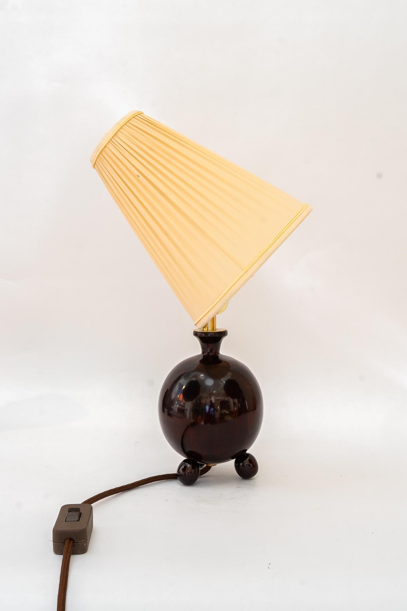 Art Deco Holz Tischlampe mit Stoffschirm Wien um 1920er Jahre 2