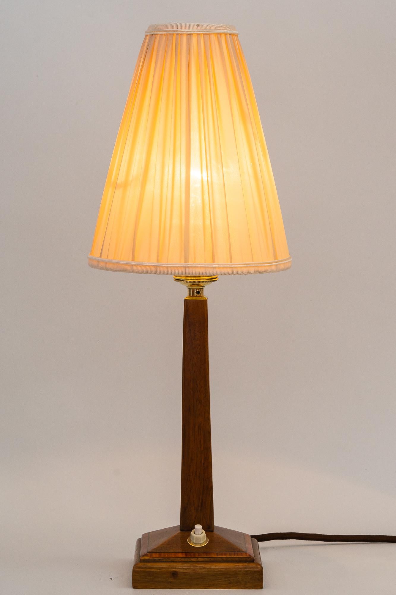 Art Deco Wood Table Lamp with Fabric Shade Vienna Around 1920s For Sale 2