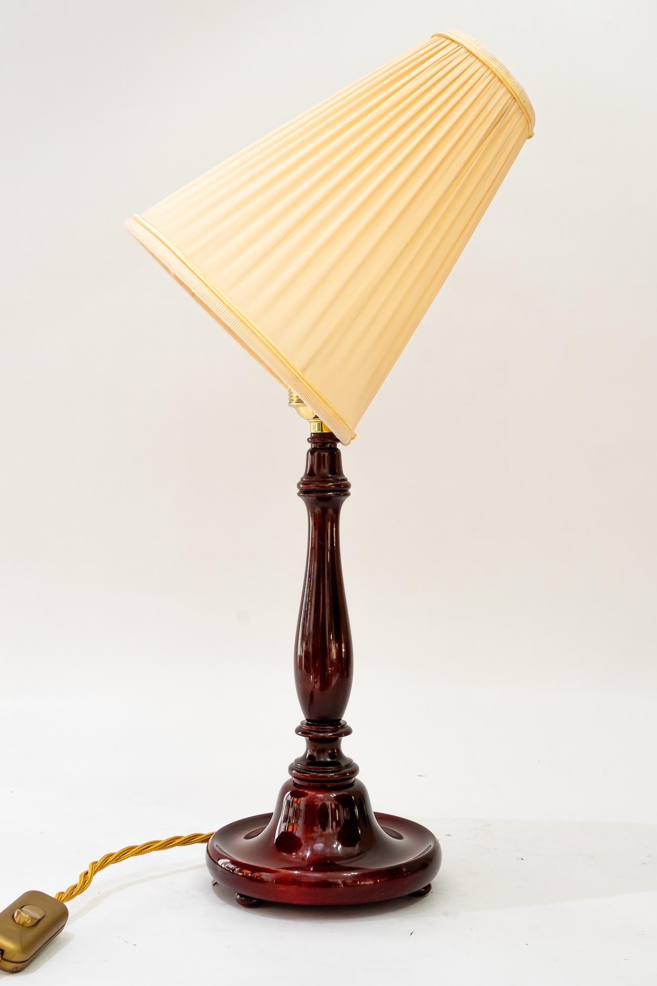 Art Deco wood table lamp with fabric shade vienna around 1920s For Sale 2
