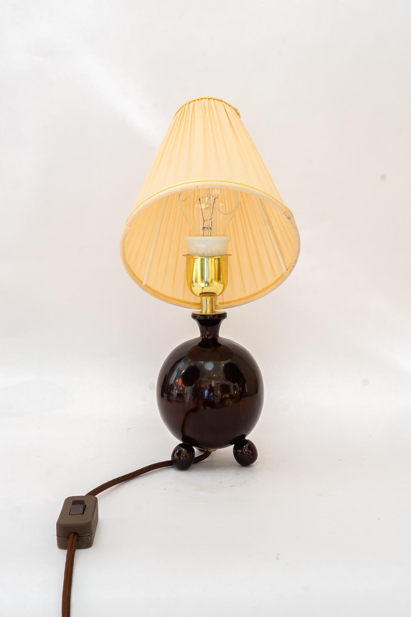 Art Deco Holz Tischlampe mit Stoffschirm Wien um 1920er Jahre 3