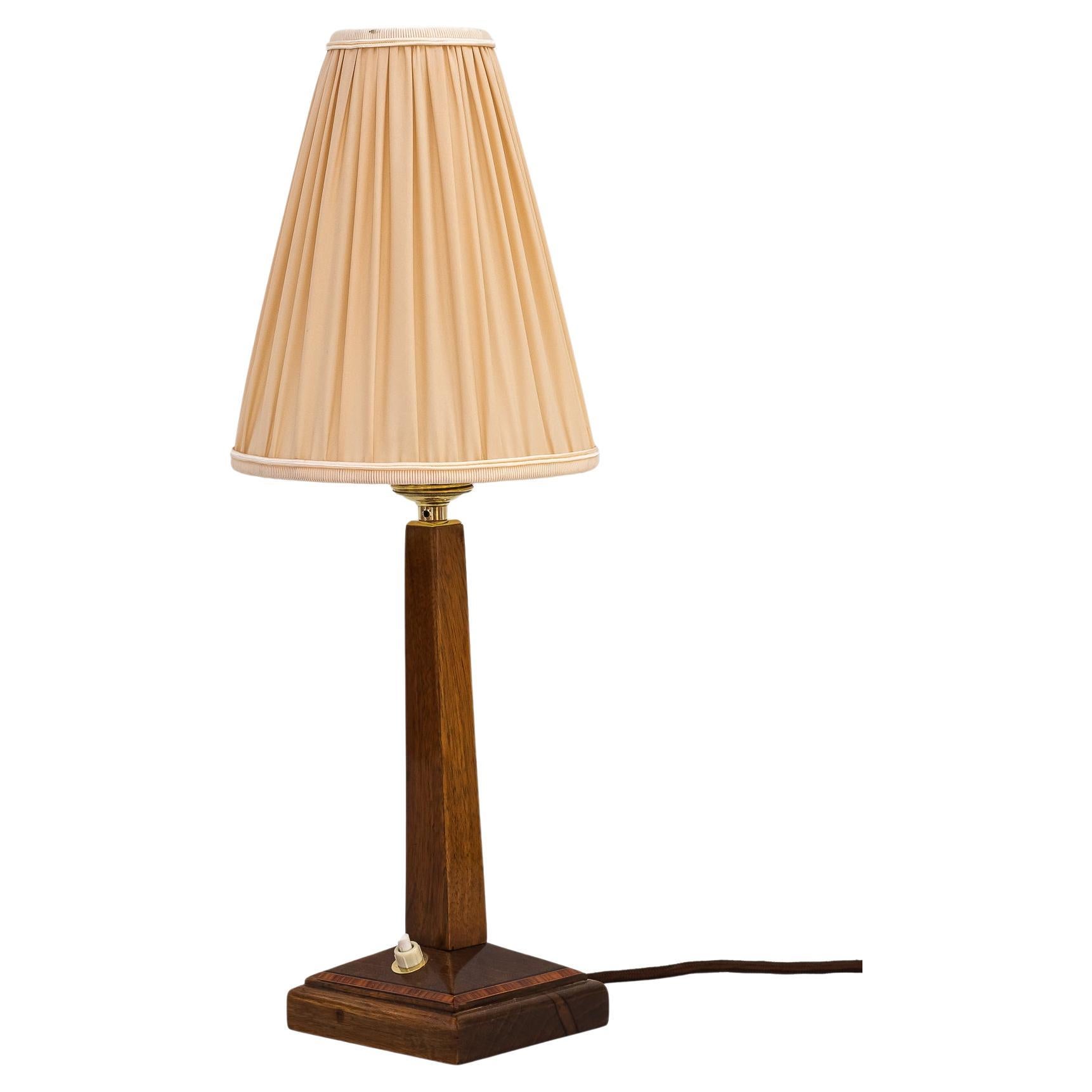 Art Deco Wood Table Lamp with Fabric Shade Vienna Around 1920s For Sale