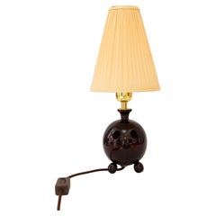 Art Deco Holz Tischlampe mit Stoffschirm Wien um 1920er Jahre