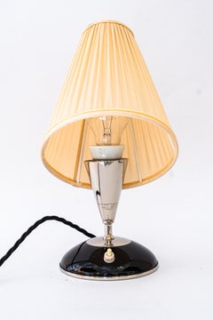 Art Deco wood table lamp with nickel- plated metal and fabric shade vienna 1920s