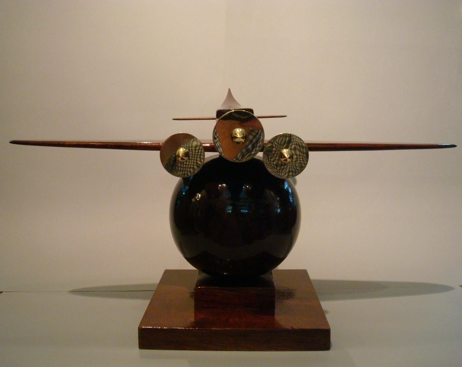Carved Art Deco Wooden Airplane Model of a Couzinet