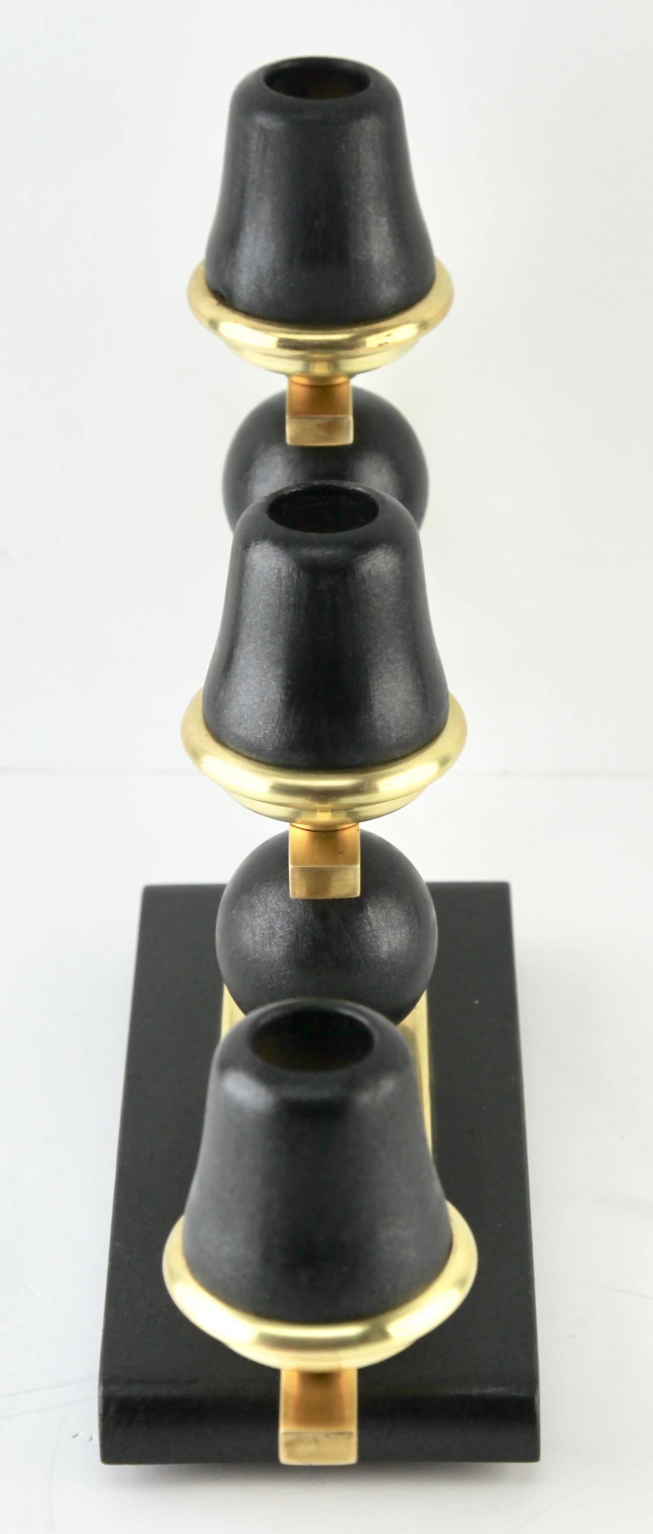 Art Deco Wooden and Brass Candlestick, 1930s 1