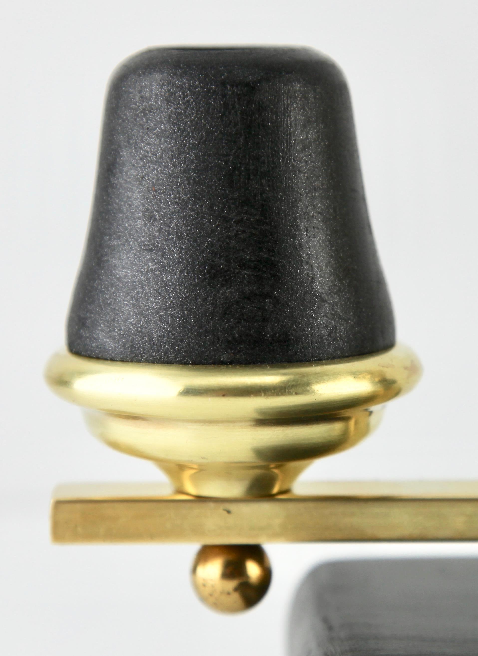 Art Deco Wooden and Brass Candlestick, 1930s 3