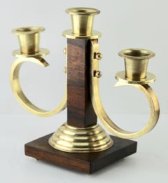 Art Deco Wooden and Brass Pair of Candlesticks, 1930s