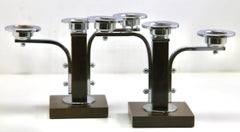 Pareja de candeleros Art Decó de madera y cromo, años 30