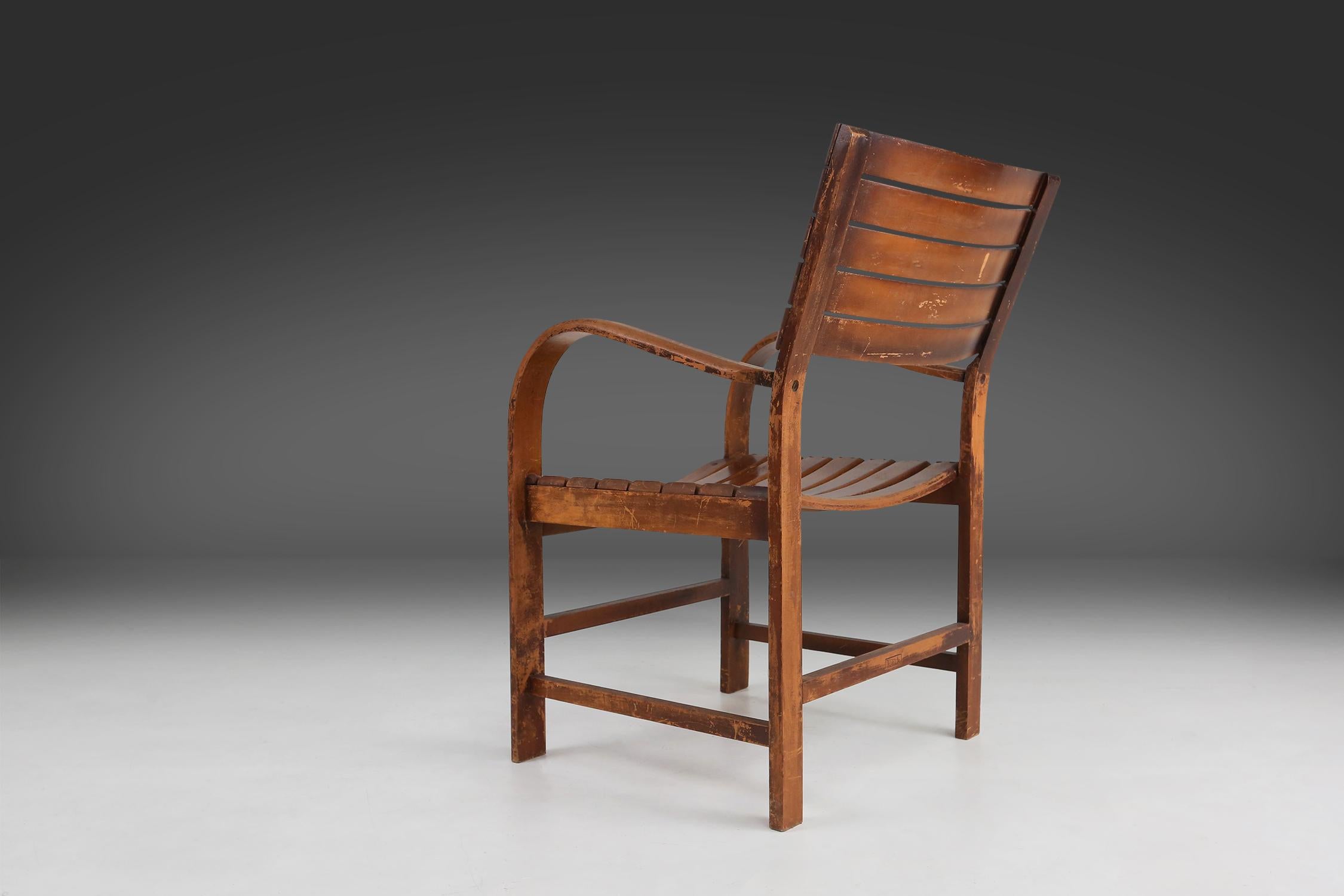Wood Art Deco wooden armchair 1930 For Sale