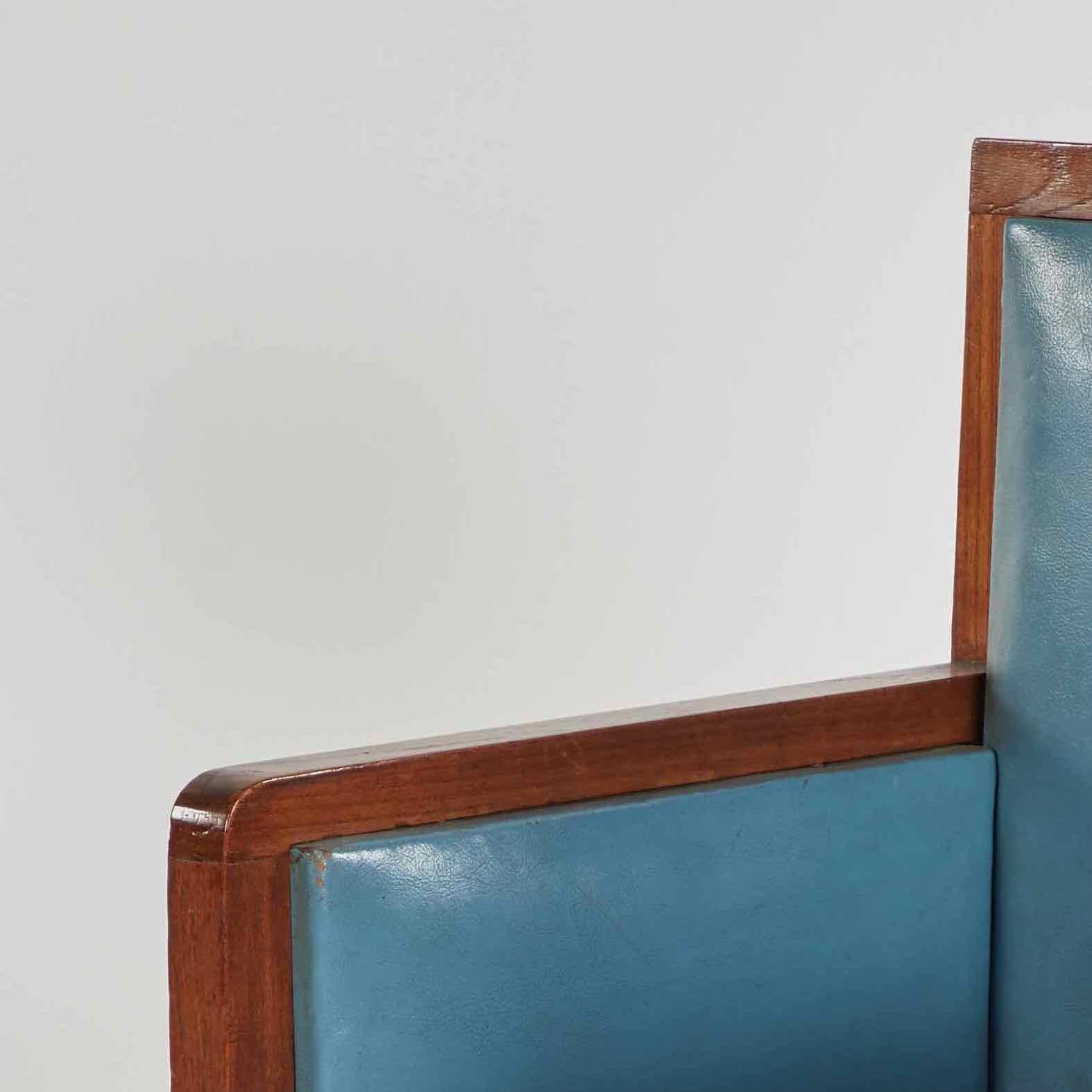 Art Deco Wooden Armchair Upholstered in Blue Leather from France In Good Condition In Los Angeles, CA