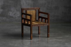 Art Deco Wooden Armchair with Rush Seat, France, 1920s