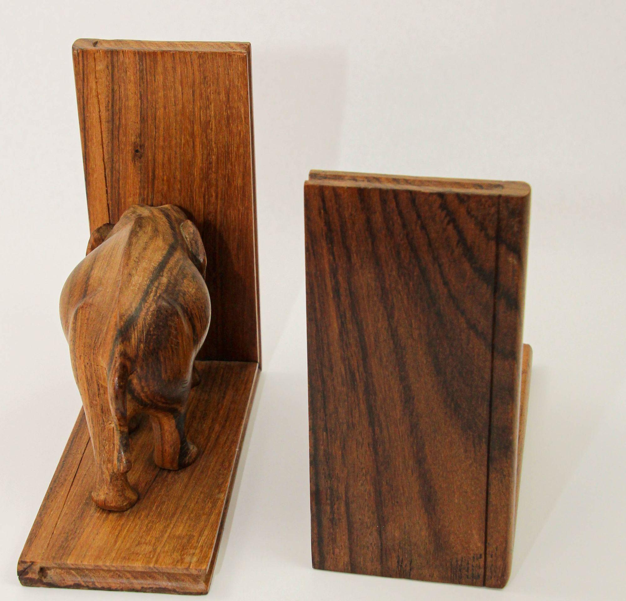 20th Century Art Deco Wooden Asian Elephant Bookends Hand Carved Rosewood India 1940s For Sale