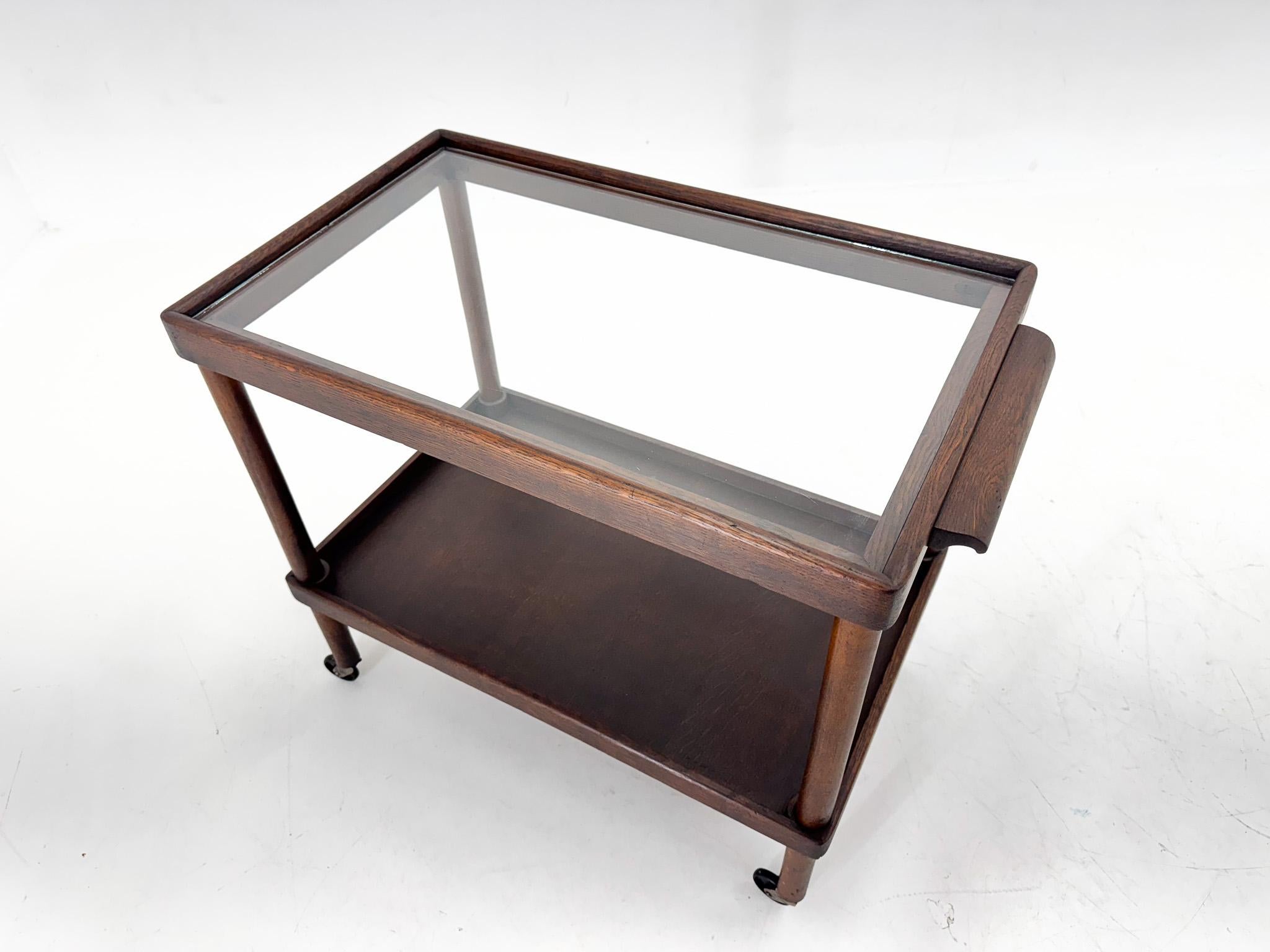 Art Deco Wooden Bar Cart with Glass Top, 1920's For Sale 9