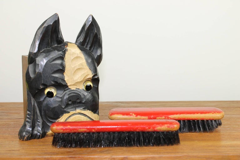 Art Deco Wooden Bulldog Brush Holder For Sale at 1stDibs