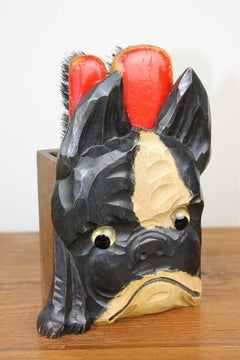 Art Deco Wooden Bulldog Brush Holder