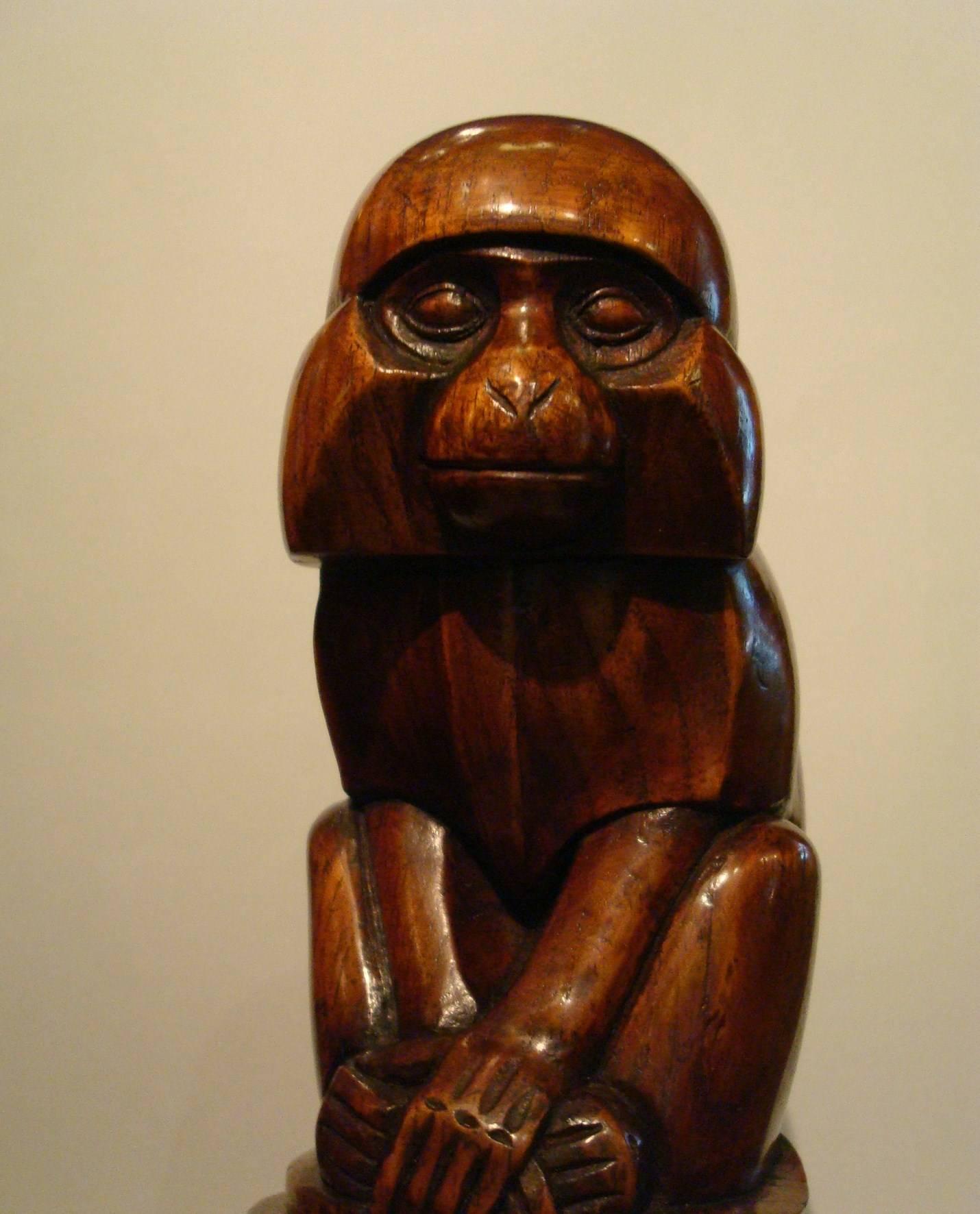 French Art Deco Wooden Carved Monkey - Singe, France, 1924, Sandoz