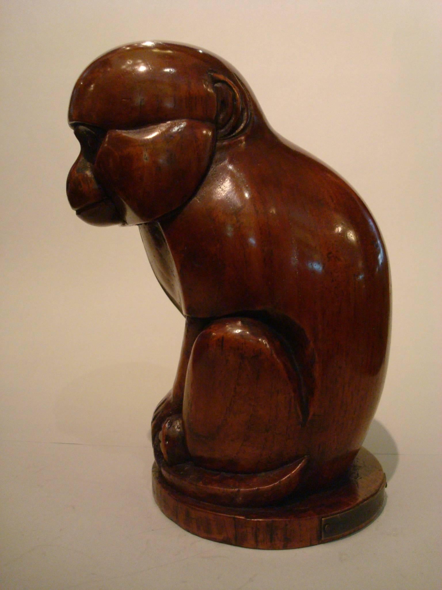 Early 20th Century Art Deco Wooden Carved Monkey - Singe, France, 1924, Sandoz
