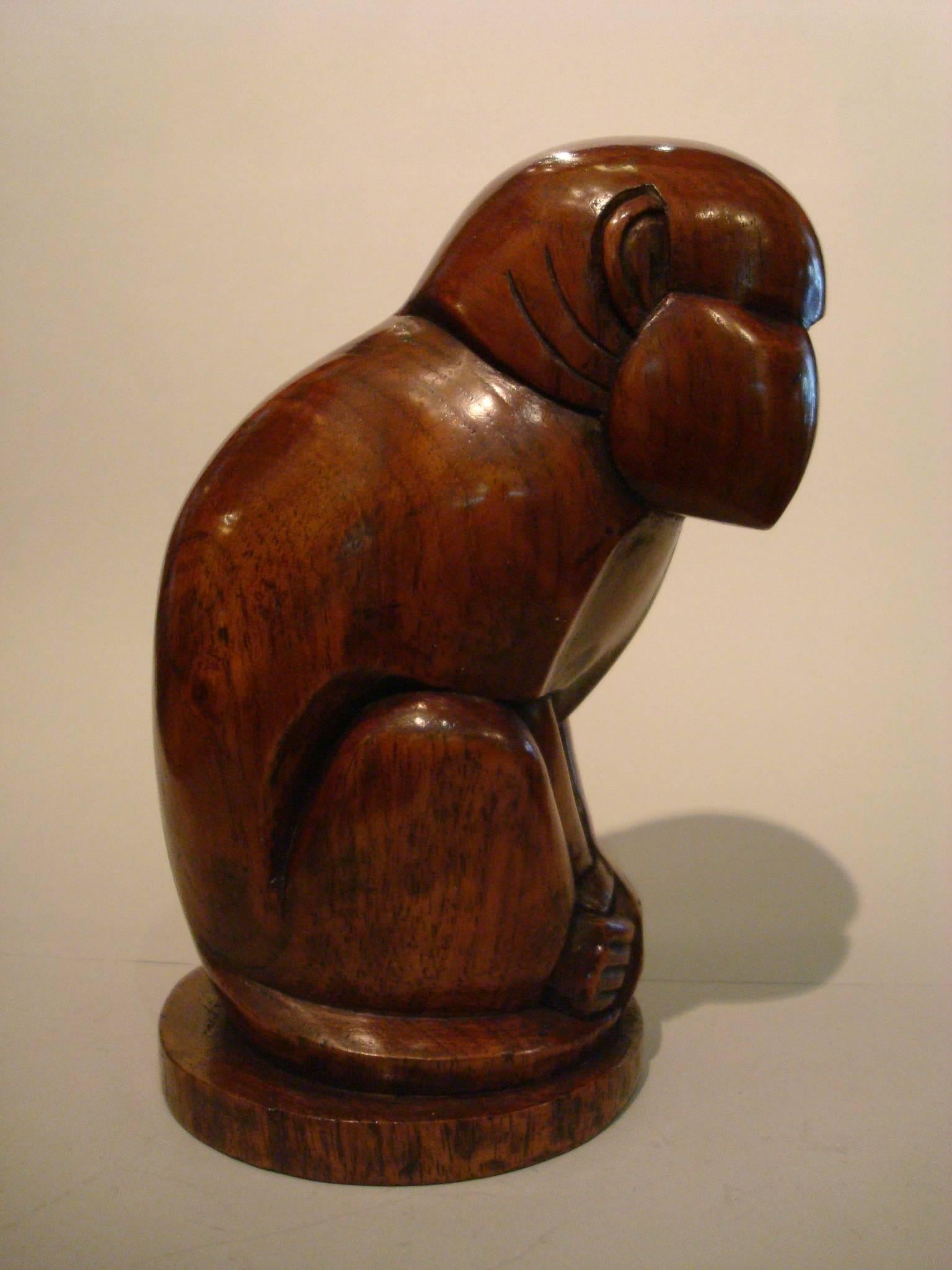 Art Deco Wooden Carved Monkey - Singe, France, 1924, Sandoz 2