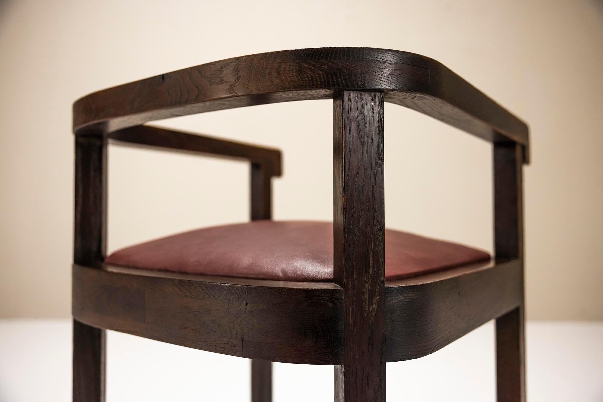 Art Deco Wooden Chair with Burgundy Leather Seat, 1930s For Sale 7