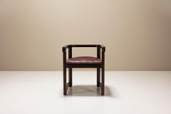 Art Deco Wooden Chair with Burgundy Leather Seat, 1930s