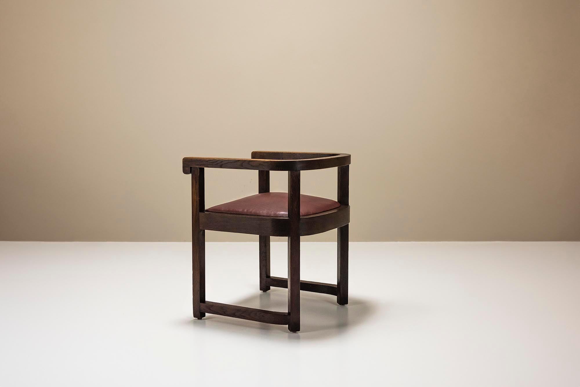 Art Deco Wooden Chair with Burgundy Leather Seat, 1930s In Good Condition For Sale In Hellouw, NL