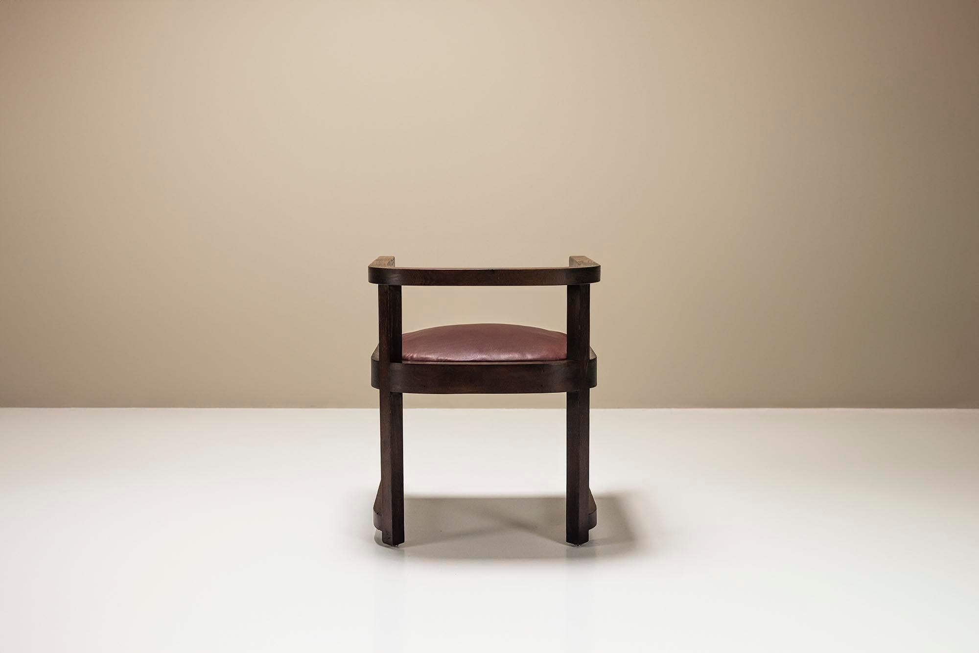 20th Century Art Deco Wooden Chair with Burgundy Leather Seat, 1930s For Sale