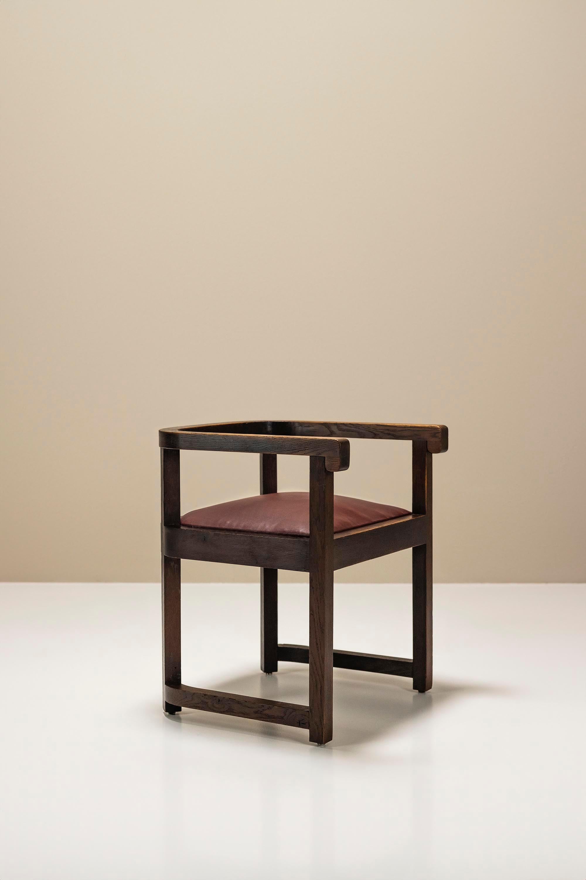 Art Deco Wooden Chair with Burgundy Leather Seat, 1930s For Sale 1