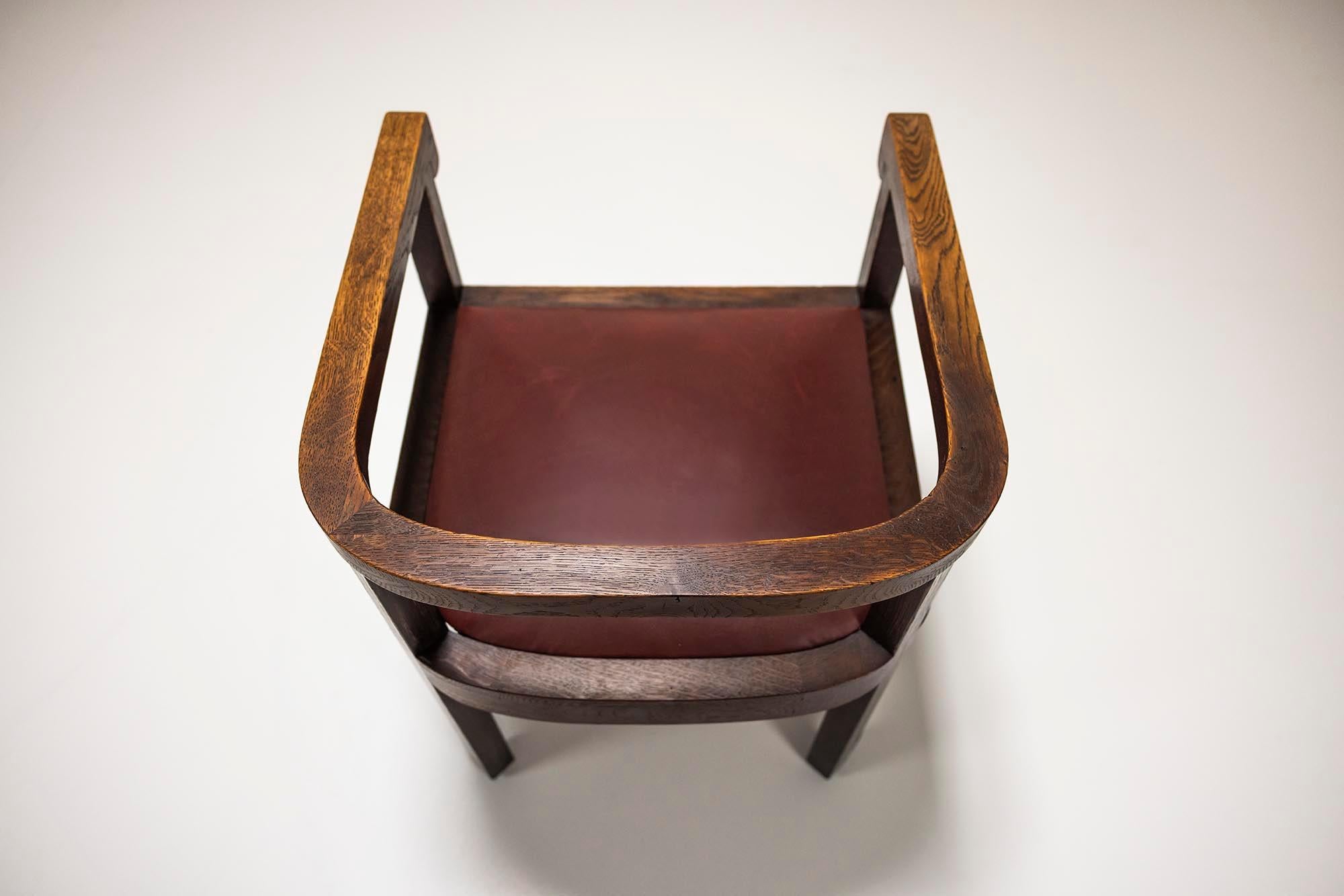 Art Deco Wooden Chair with Burgundy Leather Seat, 1930s For Sale 2