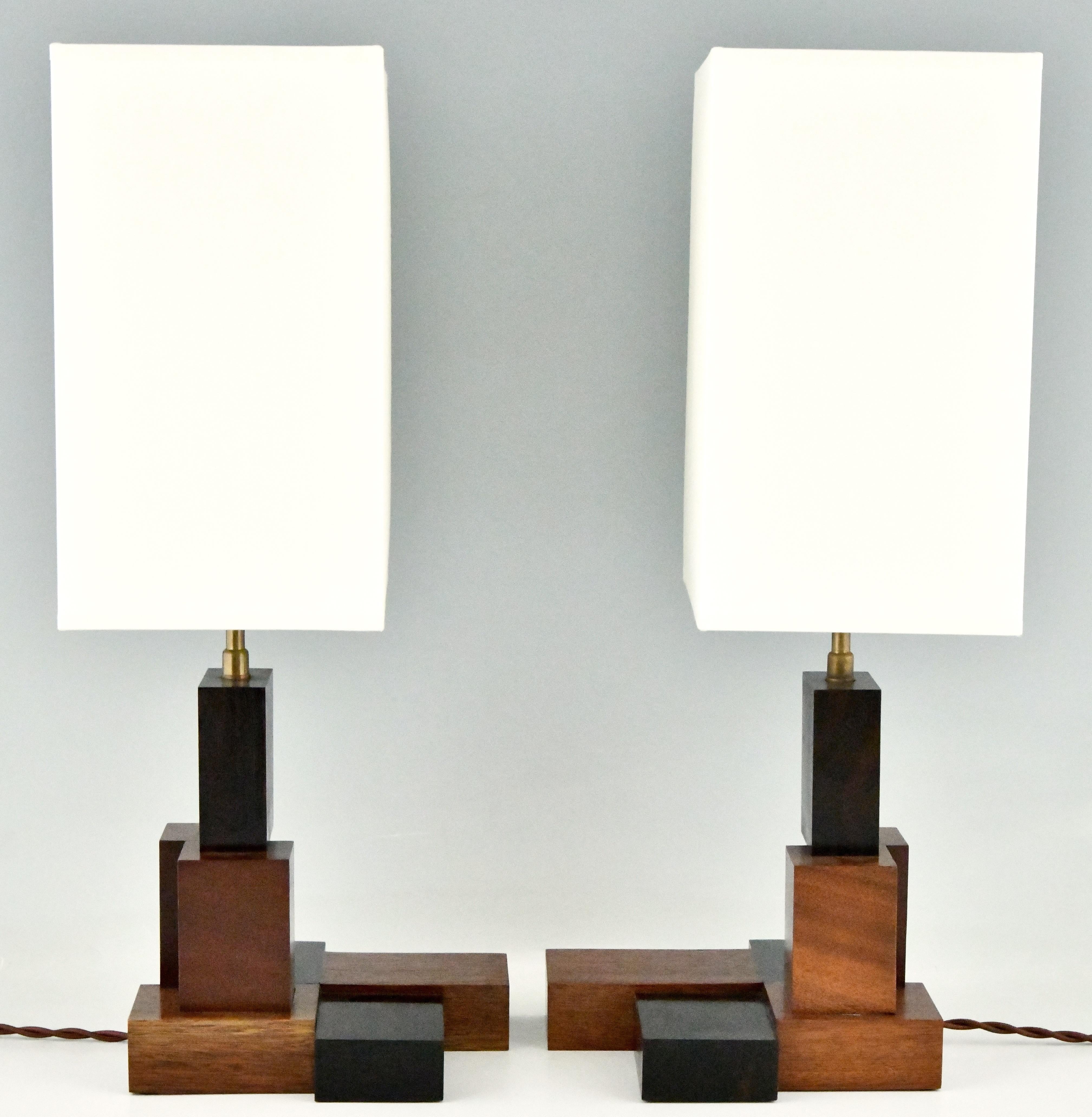 Art Deco Wooden Constructivist Table Lamps, France, 1925 In Good Condition In Antwerp, BE