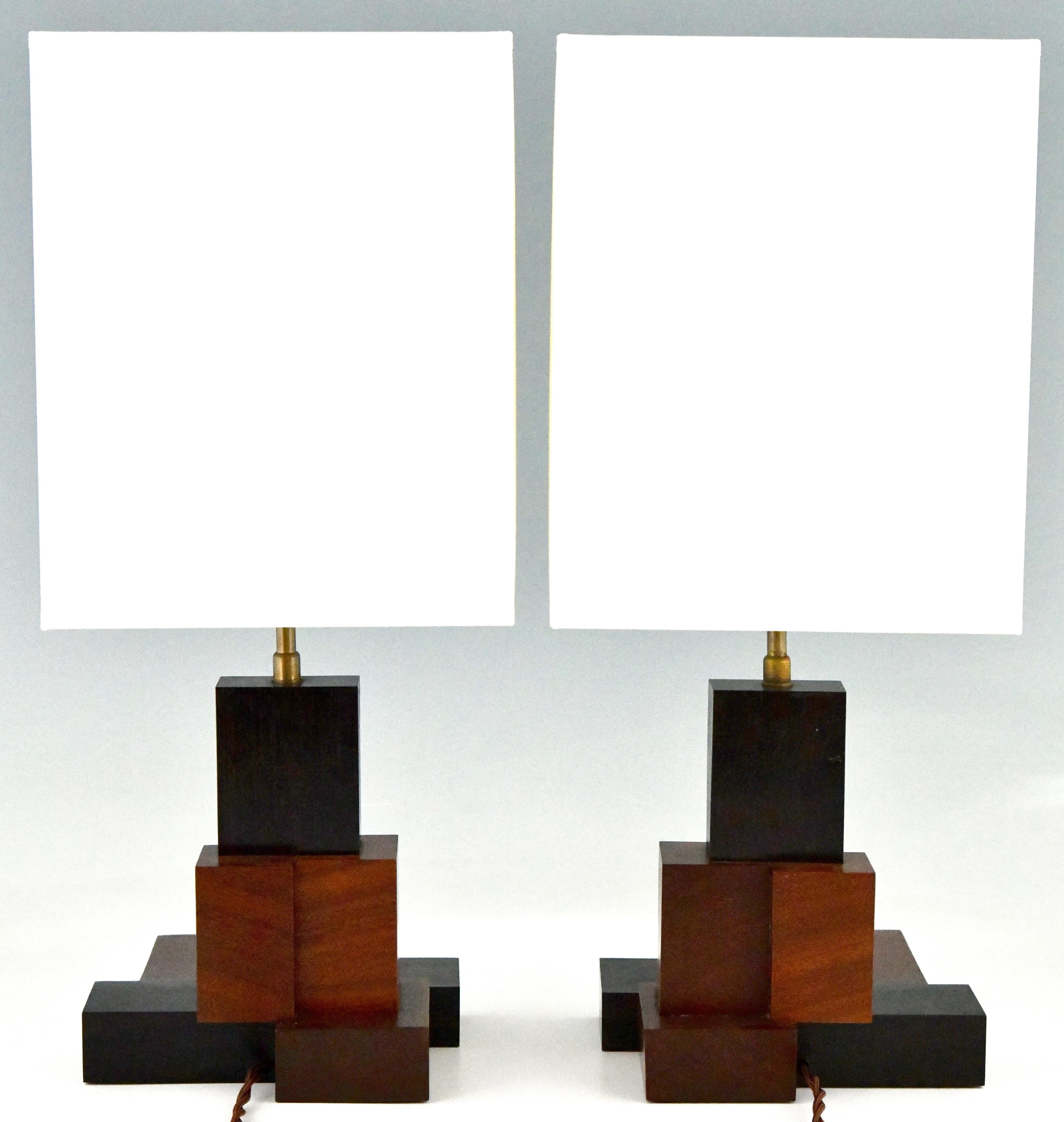 Early 20th Century Art Deco Wooden Constructivist Table Lamps, France, 1925