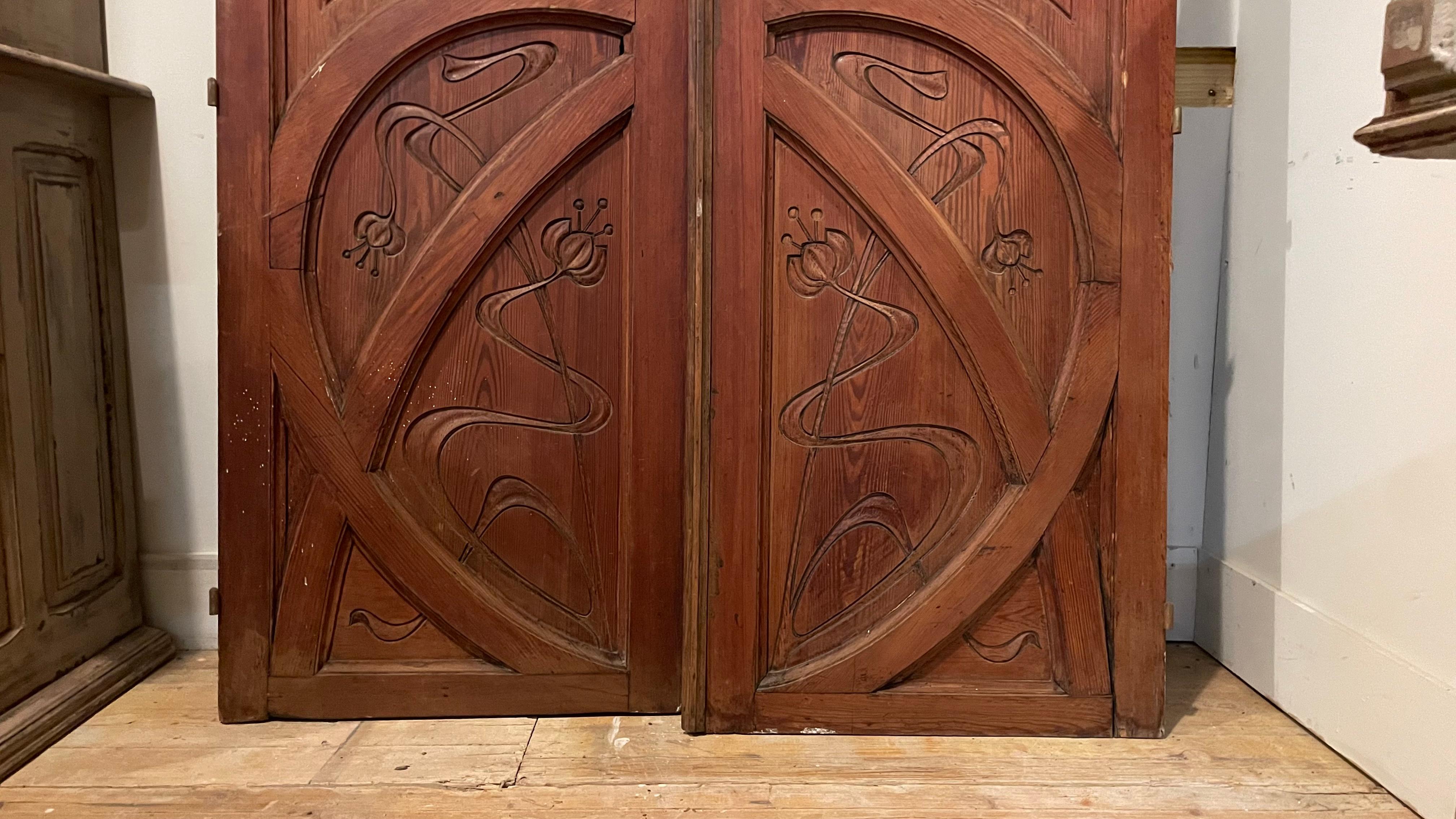 Art Nouveau Art Deco Wooden Double Door