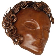 Vintage Art Deco Wooden Head Lady Curled Copper Hair by Hagenauer Vienna Made 1935-1940