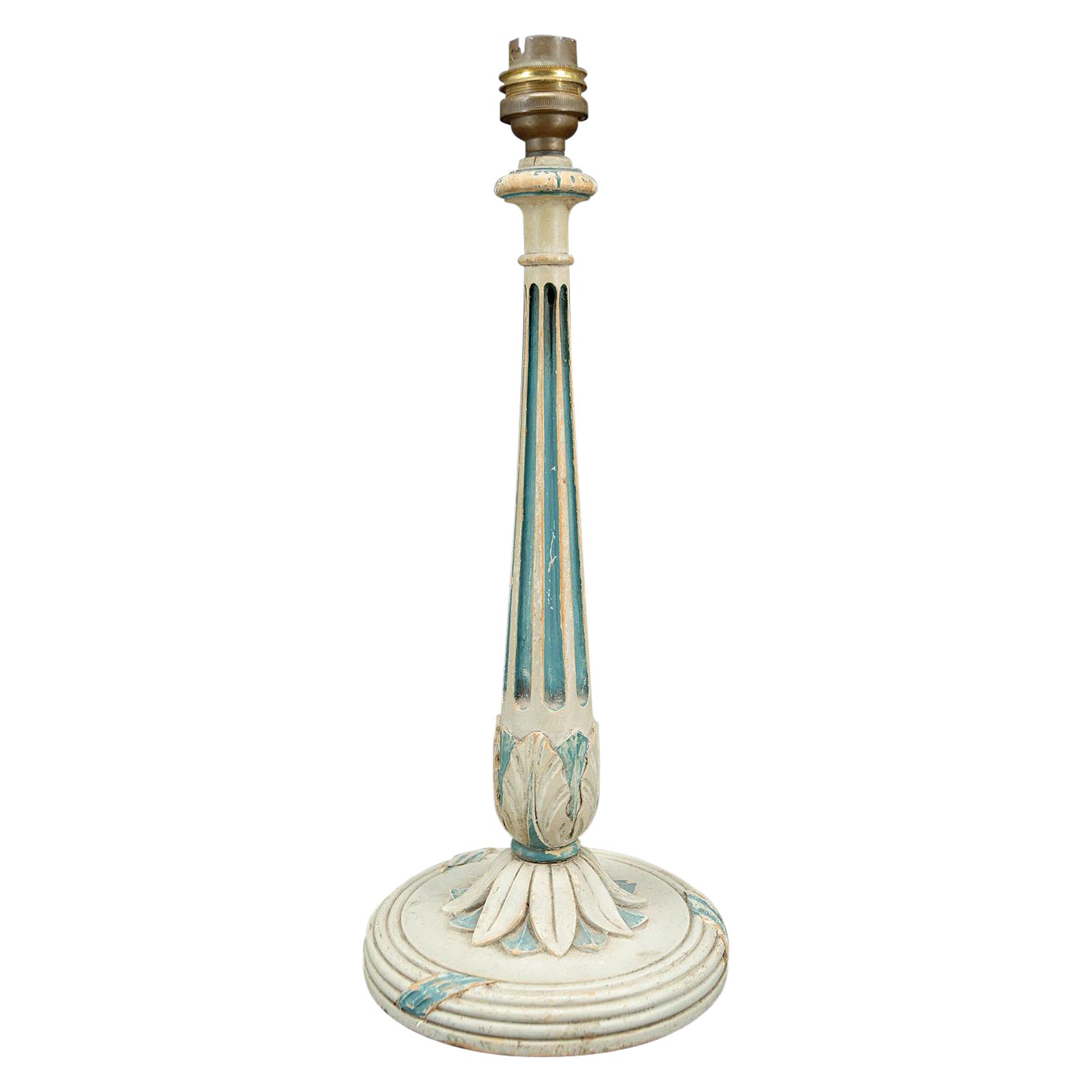 Lámpara Art Déco de madera pintada de blanco y azul patinado, Francia, Circa 1920 en venta