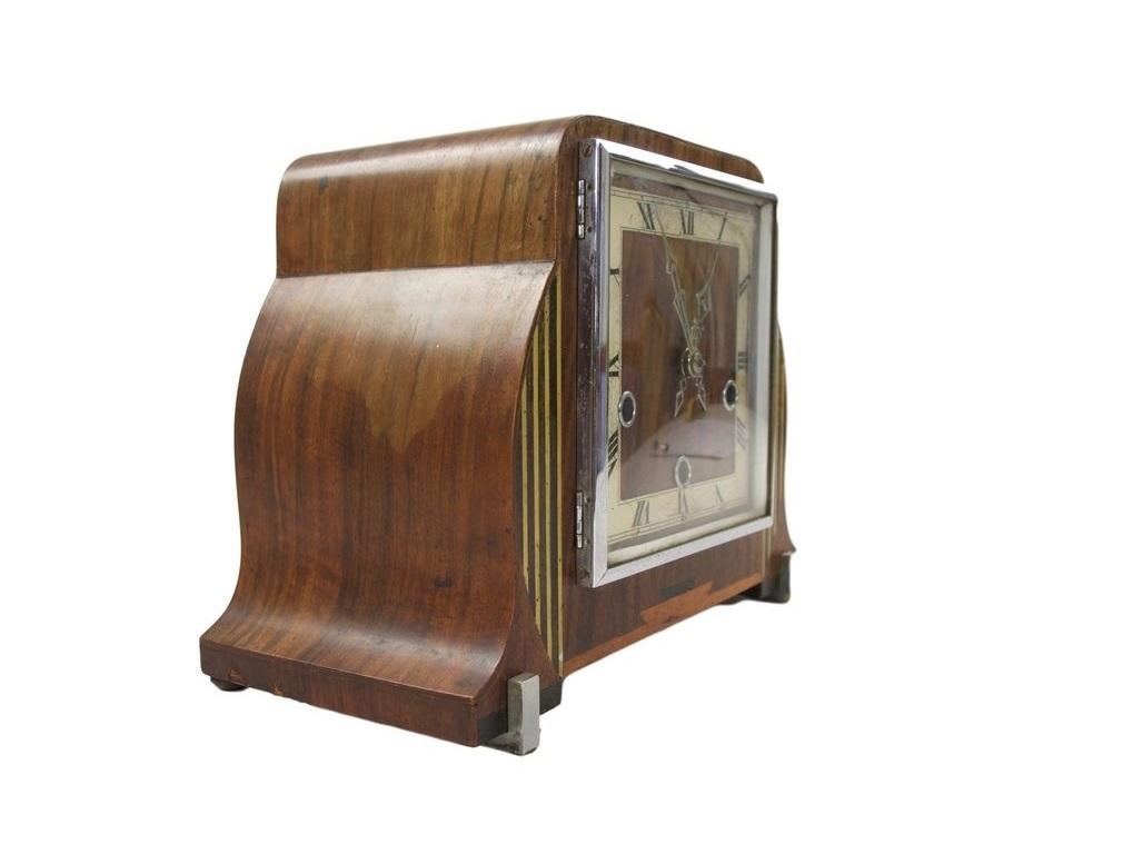 French Art Deco Wooden Mantel Clock