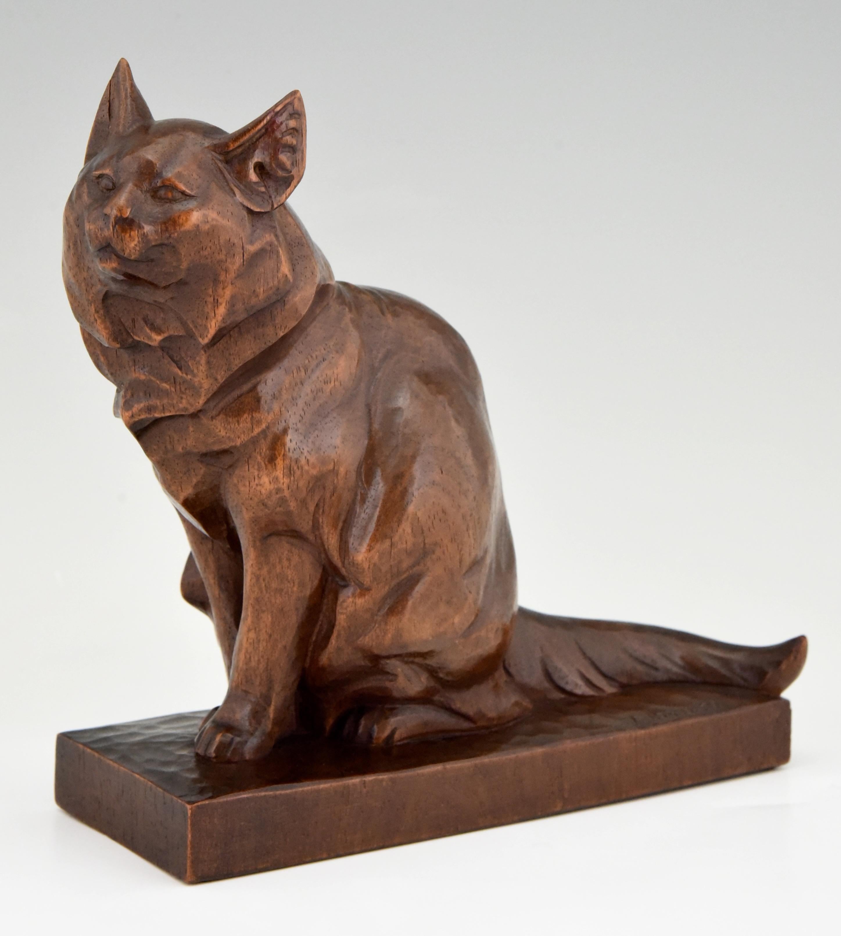 One of a kind Art Deco sculpture of a seated cat in hand carved wood by the French artist Irenee Rochard, circa 1930
Literature:
“Dictionnaire illustré des sculpteurs animaliers & fondeurs de l’antiquité à nos jours “ by Jean Charles Hachet. Argus