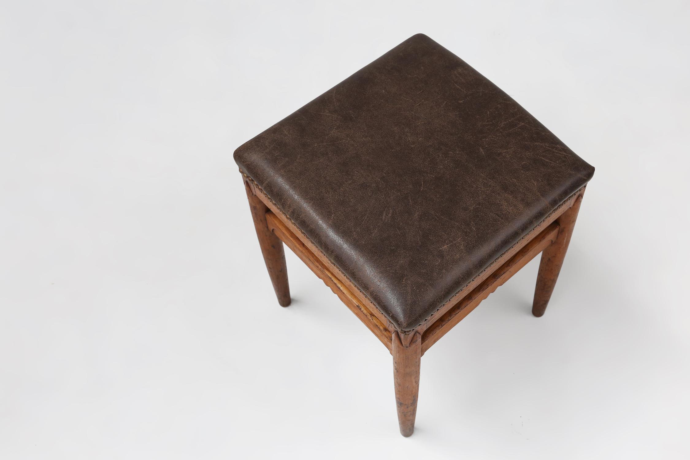 Art Deco wooden stool with leather top, Belgium ca. 1920 For Sale 1