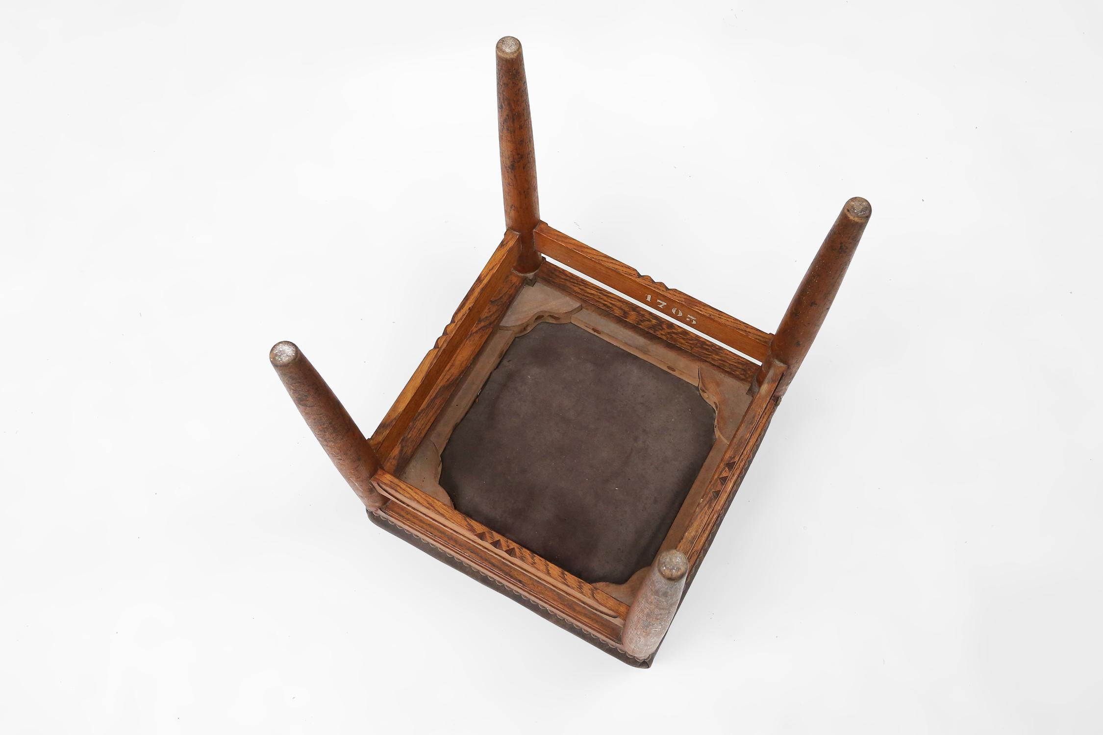 Art Deco wooden stool with leather top, Belgium ca. 1920 For Sale 2