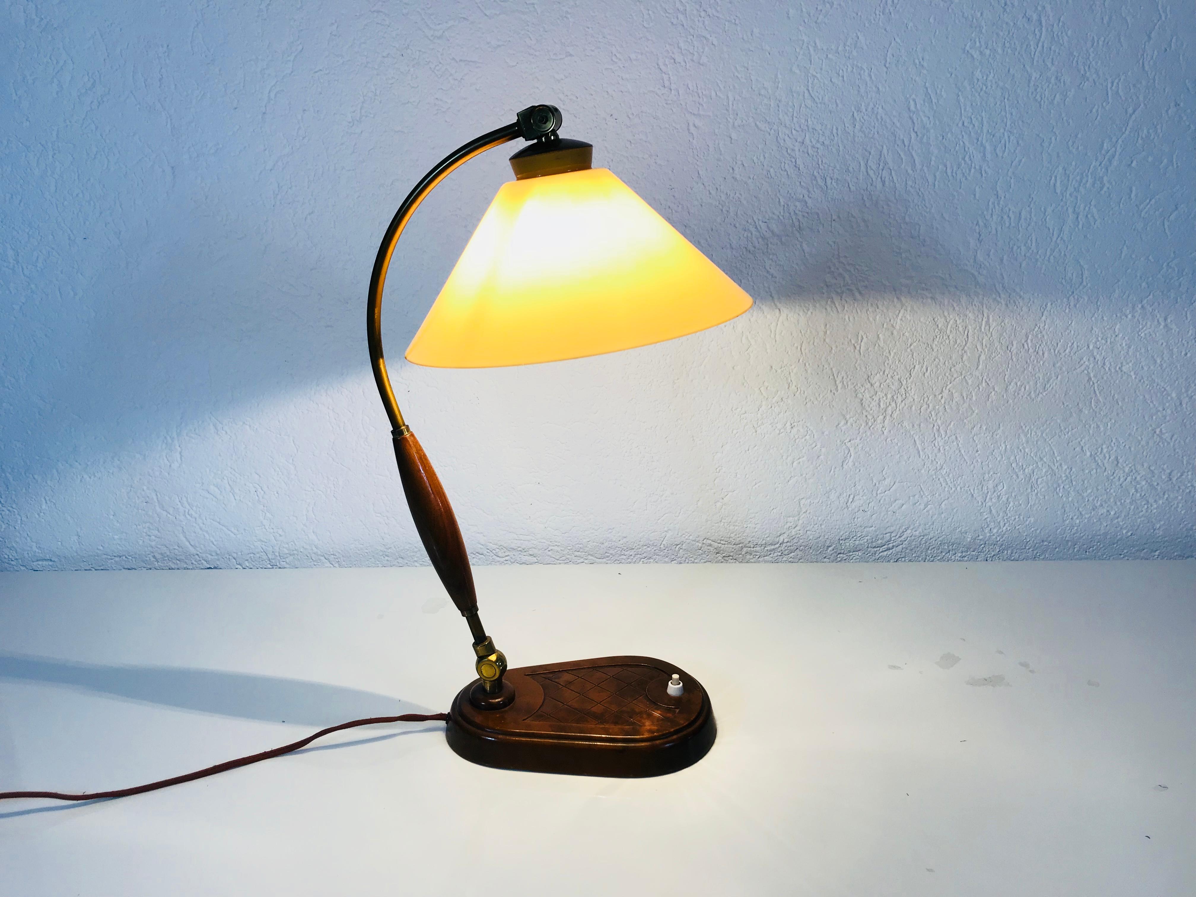 Glass Art Deco Wooden Table Lamp, Germany, 1940s For Sale