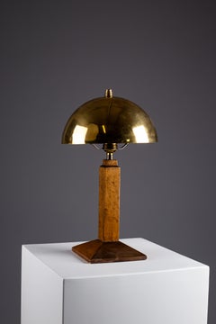 Lampada da tavolo in legno Art Déco con paralume in ottone